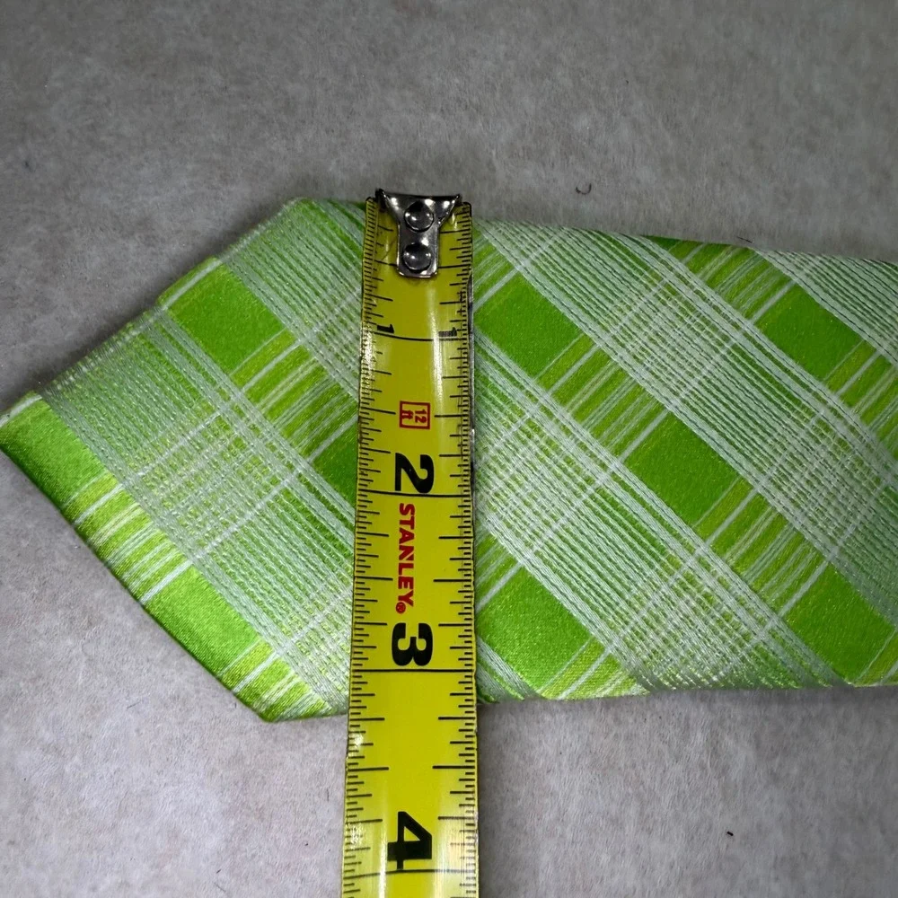 Ted Baker‎ London Mens Lime Green White Plaid Silk Necktie Made in USA 60